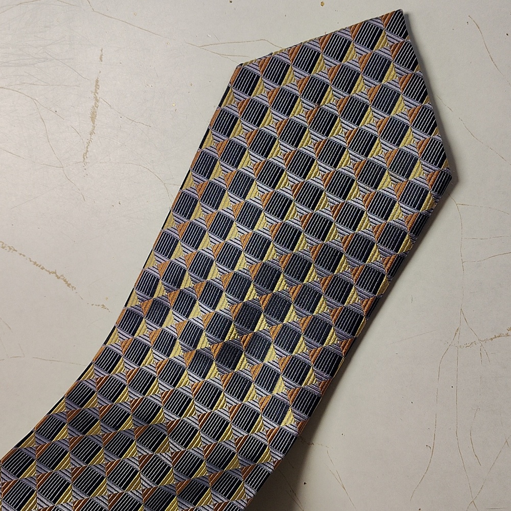Harve Benard Silk Tie Necktie Geometric Print Purple Brown Benard Holtzman